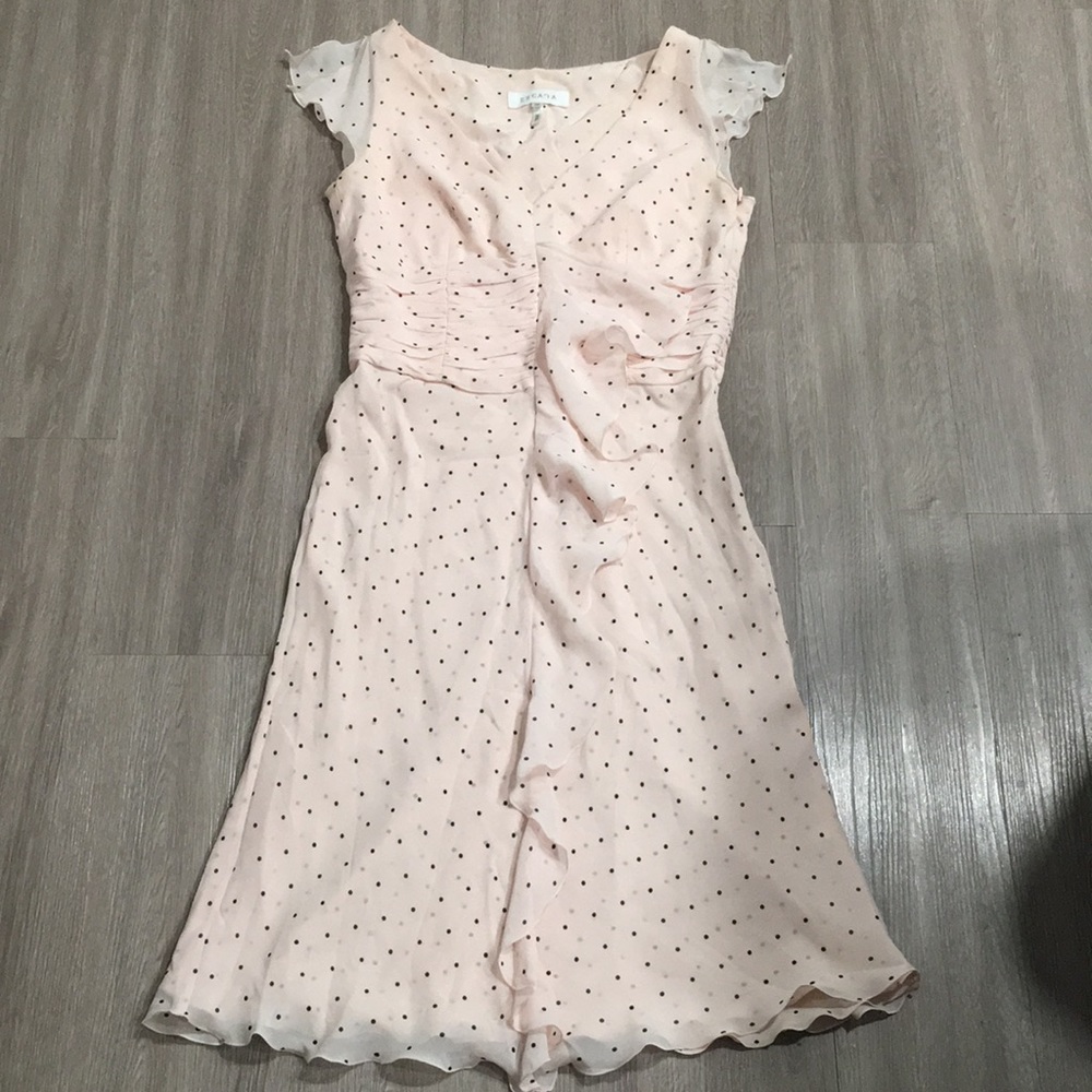 Vintage Escada Pink Silk Polka Dot Chiffon Dress Sz 36